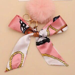 Chic Twilly Style Pink Bow Pom Pom Handbag Charm Keychain Accessory